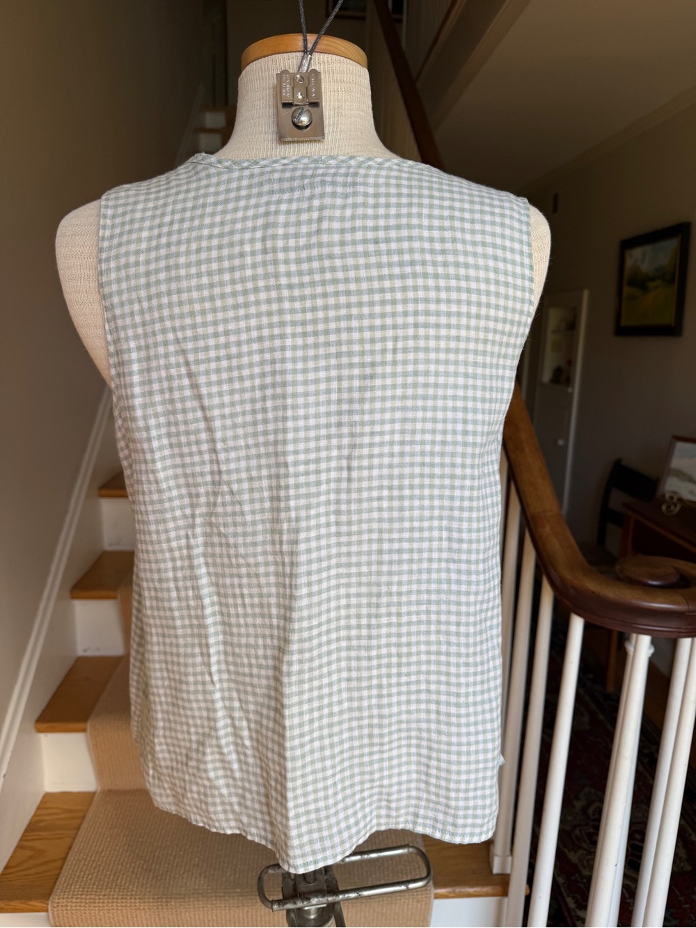 FLAX Light Green Gingham Sleeveless Tank Top - Picture 10 of 11